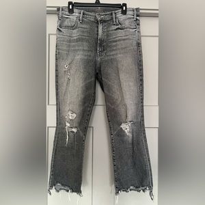 MOTHER Gray Distressed Ankle Jeans